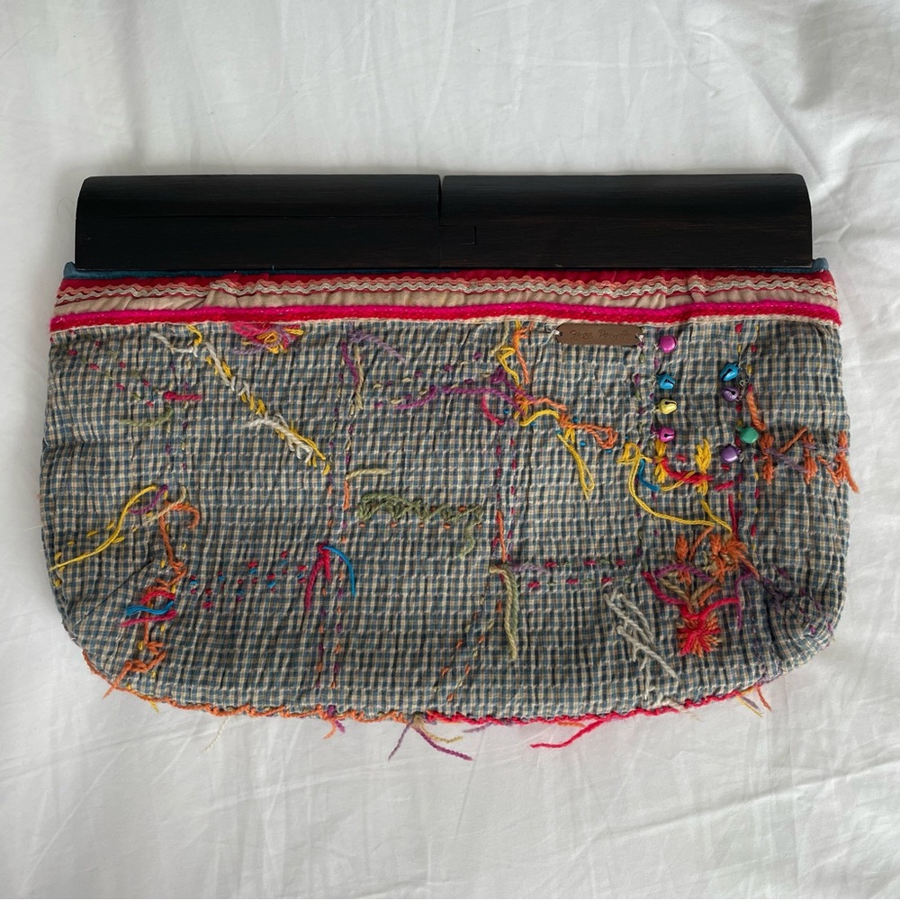 NWOT Free People Embroidered Wood Handle Multicolor Boho Clutch Made In India